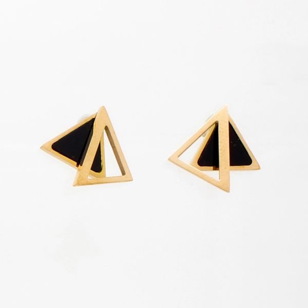 JEWELRY - EARRINGS - SCREW - STAINLESS STEEL - TRIANGLES 03 - 1.4х1.3cm ROSE GOLD AND BLACK - 1 pair