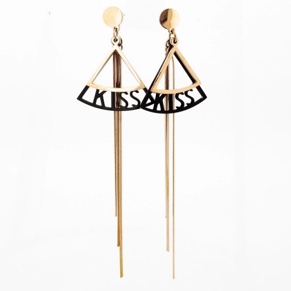 JEWELRY - EARRINGS - SCREW - STAINLESS STEEL - TRIANGLES KISS Е671 - 2.4х8.1cm ROSE GOLD AND BLACK - 1 pair