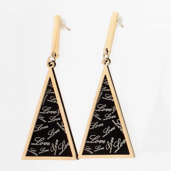 JEWELRY - EARRINGS - SCREW - STAINLESS STEEL - TRIANGLES LOVE Е819 - 1.8х4.9cm ROSE GOLD-BLACK-WHITE - PACKAGE 6 pairs