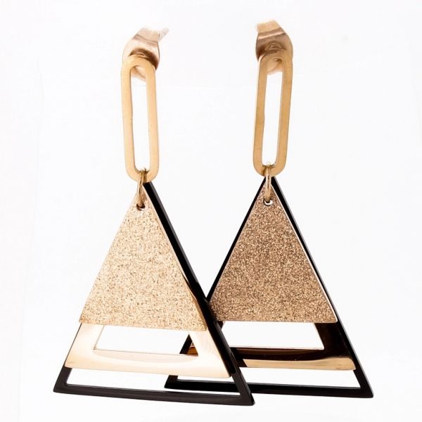 JEWELRY - EARRINGS - SCREW - STAINLESS STEEL - TRIANGLES Е664 - 2.5х4.3cm ROSE GOLD AND BLACK - PACKAGE 6 pairs