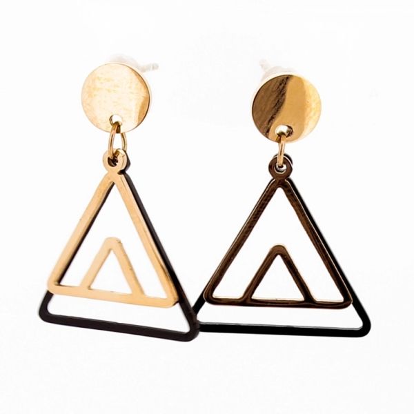 JEWELRY - EARRINGS - SCREW - STAINLESS STEEL - TRIANGLES Е675 - 1.7х2.5cm ROSE GOLD AND BLACK - 1 pair