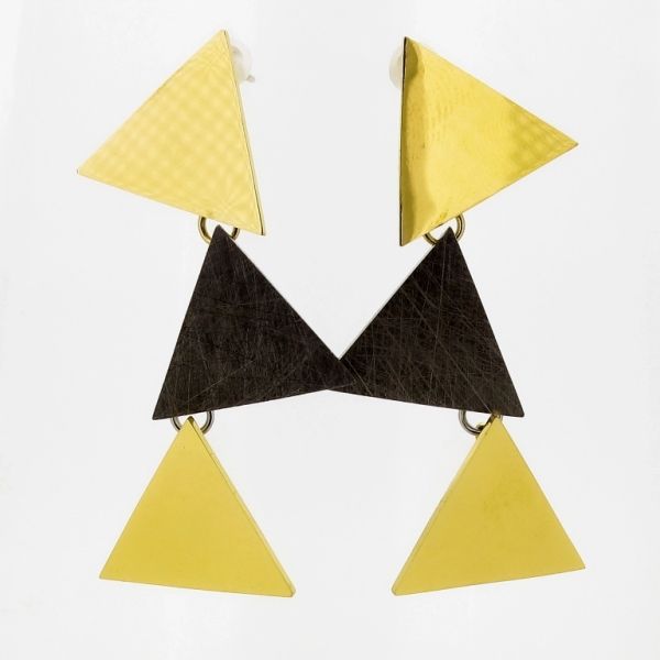 JEWELRY - EARRINGS - SCREW - STAINLESS STEEL - TRIANGLES Е711 - 1.7х4.8cm NICKEL AND GOLD - 1 pair