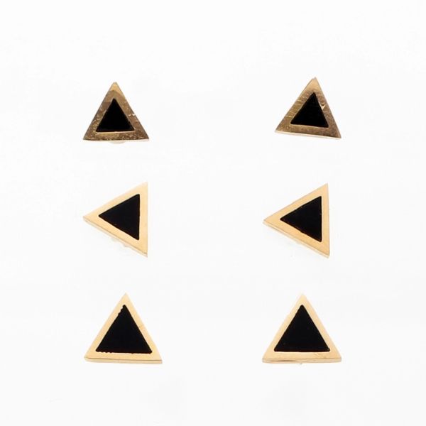 JEWELRY - EARRINGS - SCREW - STAINLESS STEEL - TRIANGLES Е726 - 0.8х0.8cm ROSE GOLD AND BLACK - PACKAGE 6х3 pairs
