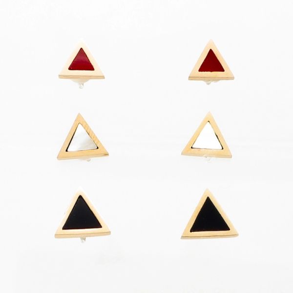JEWELRY - EARRINGS - SCREW - STAINLESS STEEL - TRIANGLES Е726 - 0.9х0.9cm ROSE GOLD-RED-WHITE-BLACK - PACKAGE 63 pairs