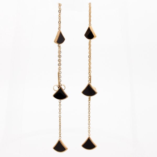 JEWELRY - EARRINGS - SCREW - STAINLESS STEEL - TRIANGLES Е745 - 0.8х11.4cm ROSE GOLD AND BLACK - 1 pair
