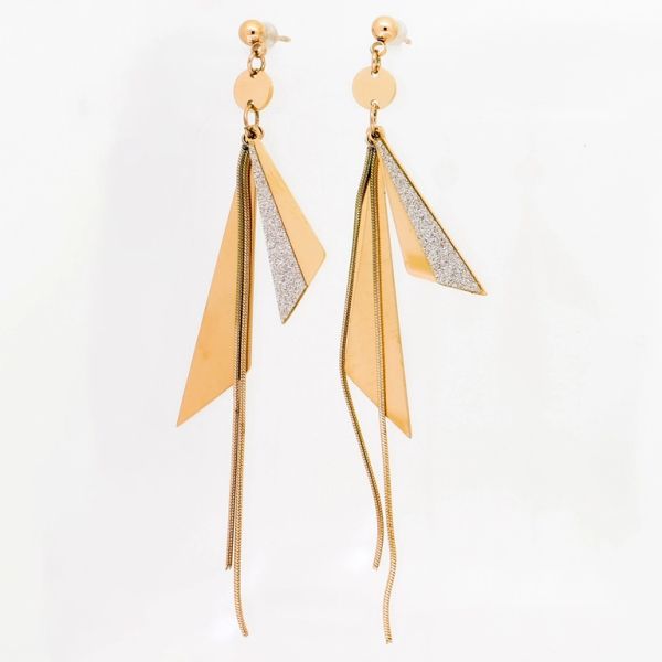 JEWELRY - EARRINGS - SCREW - STAINLESS STEEL - TRIANGLES Е780 - 0.8х8.9cm ROSE GOLD AND GRAY - 1 pair