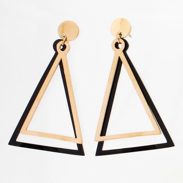 JEWELRY - EARRINGS - SCREW - STAINLESS STEEL - TRIANGLES Е815 - 2.8х4.6cm ROSE GOLD AND BLACK - 1 pair