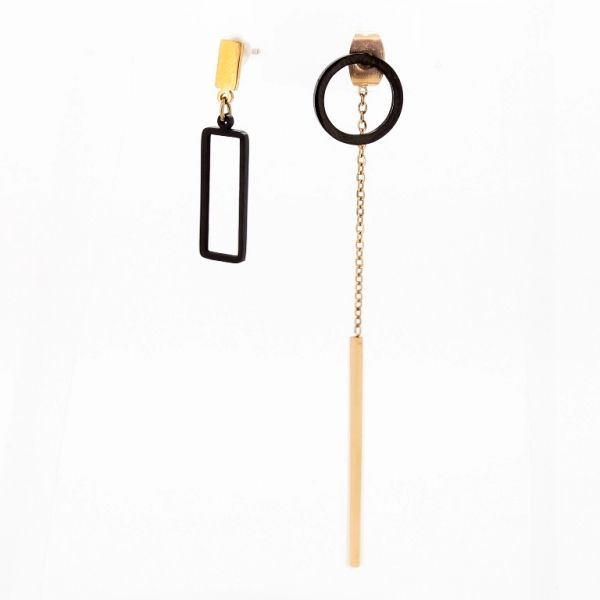 JEWELRY - EARRINGS - SCREW - STAINLESS STEEL - FIGURES Е672 - 1.0х6.0cm ROSE GOLD AND BLACK - PACKAGE 6 pairs