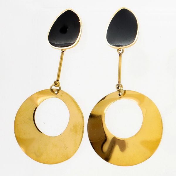 JEWELRY - EARRINGS - SCREW - STAINLESS STEEL - FORM AND CIRCLE Е809 - 2.5х5.7cm ROSE GOLD AND BLACK - 1 pair