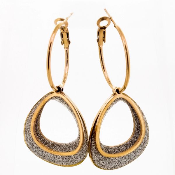 JEWELRY - EARRINGS - SCREW - STAINLESS STEEL - RING AND DROPS Е820 - 2.5х5.4cm ROSE GOLD AND GRAY - 1 pair