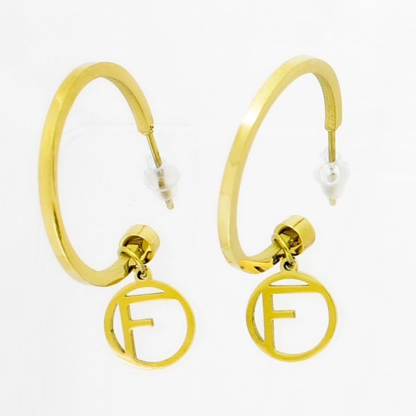 JEWELRY - EARRINGS - SCREW - STAINLESS STEEL - RING WITH LETTER F Е766 - 2.3х3.6cm GOLD - 1 pair