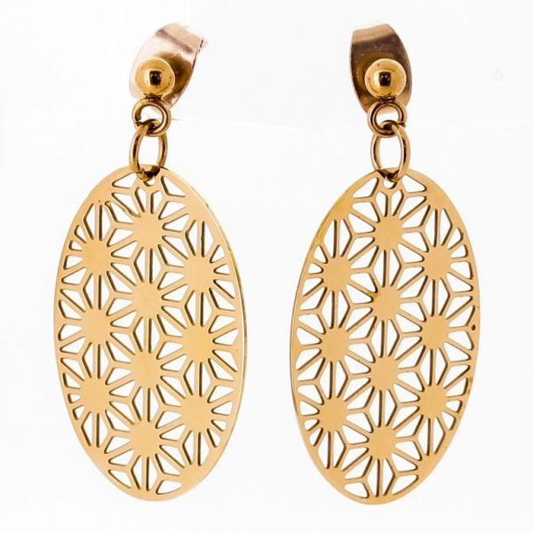 JEWELRY - EARRINGS - SCREW - STAINLESS STEEL - FLOWERS Е655 - 1.6х3.2cm ROSE GOLD - 1 pair