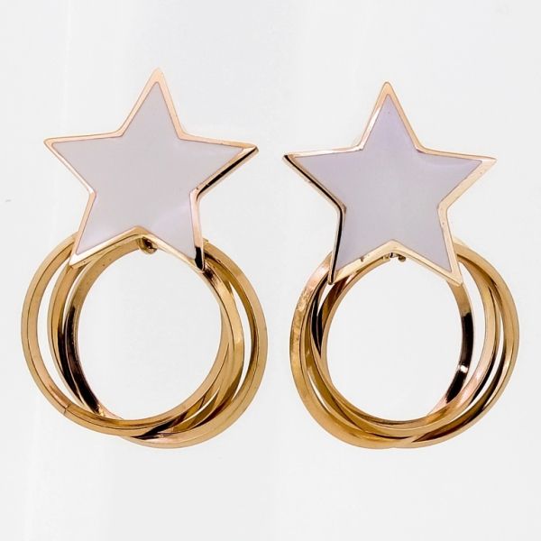 JEWELRY - EARRINGS - SCREW - STAINLESS STEEL AND ENAMEL - STAR Е701 - 1.8х2.9cm ROSE GOLD AND WHITE - 1 pair