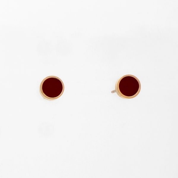 JEWELRY - EARRINGS - SCREW - STAINLESS STEEL AND ENAMEL - CIRCLE Е792 - 0.6cm ROSE GOLD AND RED - PACKAGE 6 pairs