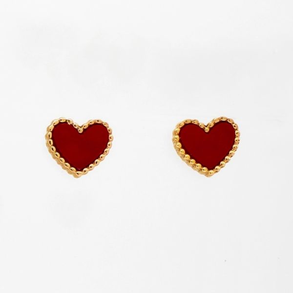 JEWELRY - EARRINGS - SCREW - STAINLESS STEEL AND ENAMEL - HEART Е791 - 1.0х0.9cm ROSE GOLD AND RED - 1 pair