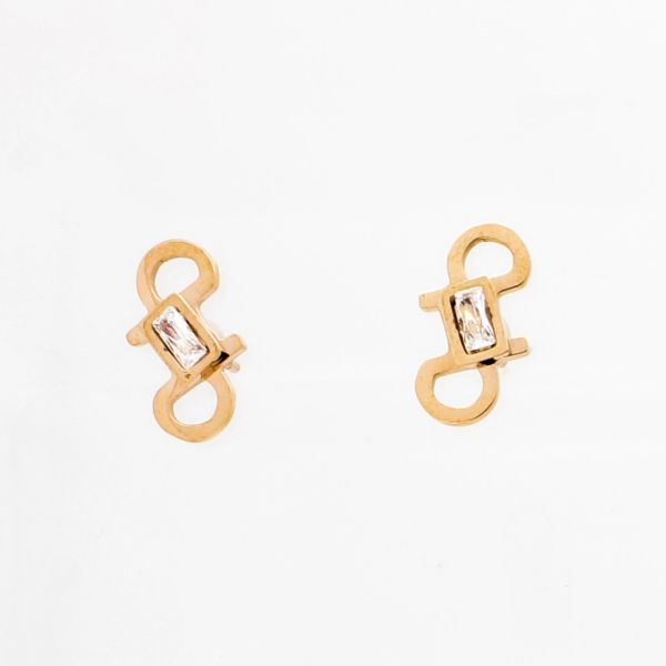 JEWELRY - EARRINGS - SCREW - STAINLESS STEEL AND CRYSTALS - Е723 - 0.7х1.3cm ROSE GOLD AND WHITE - 1 pair