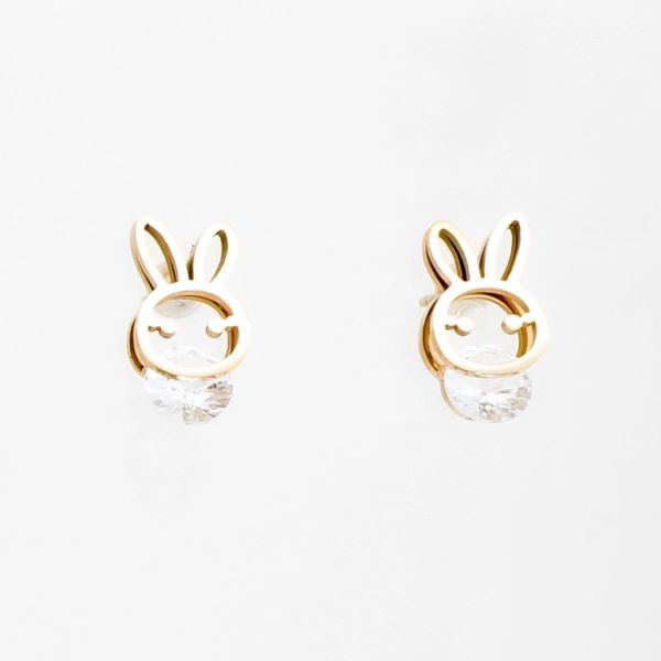 JEWELRY - EARRINGS - SCREW - STAINLESS STEEL AND CRYSTALS - RABBIT Е754 - 0.8х1.5cm ROSE GOLD AND WHITE - PACKAGE 6 pairs