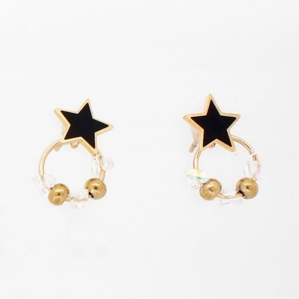 JEWELRY - EARRINGS - SCREW - STAINLESS STEEL AND CRYSTALS - STAR AND BALLS Е752 - 1.2х1.8cm ROSE GOLD-BLACK-WHITE (АВ) - PACKAGE 6 pairs