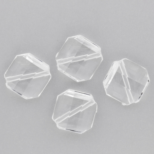 TRANSPARENT PLASTIC BEADS - SQUARE IRREGULAR FACETED - 21x19x9mm WHITE V01 - PACKAGE 500g Hole-2.5mm (215pcs.)