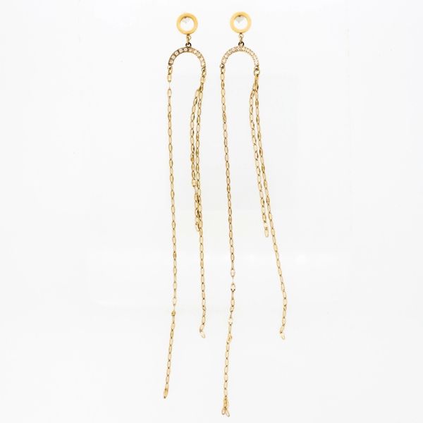 JEWELRY - EARRINGS - SCREW - STAINLESS STEEL AND CRYSTALS - SEMI-CIRCLE WITH CHAINS Е788 - 1.4х15cm ROSE GOLD AND WHITE - PACKAGE 6 pairs