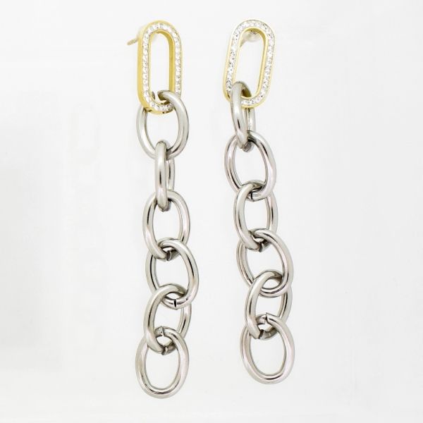JEWELRY - EARRINGS - SCREW - STAINLESS STEEL AND CRYSTALS - CHAIN Е756 - 0.9х7.3cm GOLD-NICKEL-WHITE - PACKAGE 6 pairs