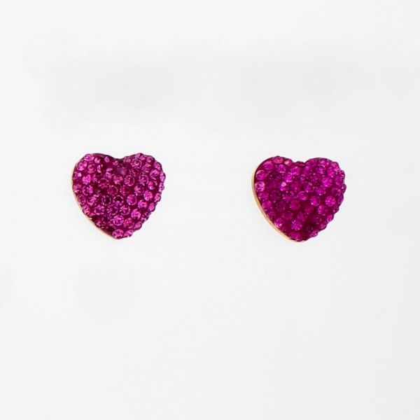 JEWELRY - EARRINGS - SCREW - STAINLESS STEEL AND CRYSTALS - HEART Е790 - 1.1х1.0cm ROSE GOLD AND CYCLAMEN - 1 pair