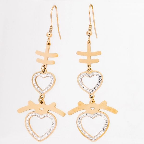 JEWELRY - EARRINGS - SCREW - STAINLESS STEEL AND CRYSTALS - HEART Е824 - 2.6х7.3cm ROSE GOLD AND WHITE - 1 pair