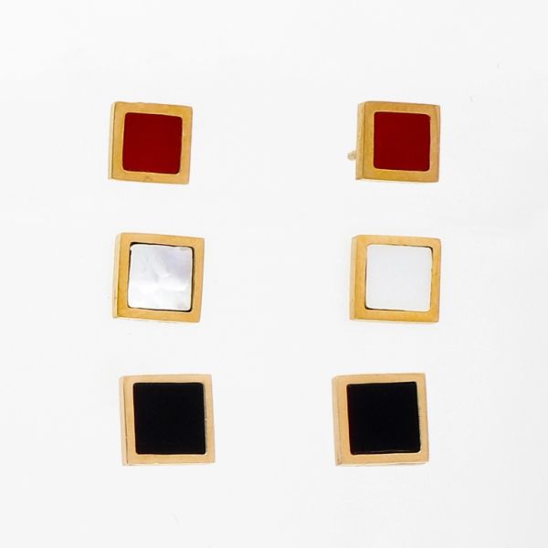 JEWELRY - EARRINGS - SCREW - STAINLESS STEEL AND MIX - SQUARES Е831 - 0.8х0.8cm ROSE GOLD AND MIX - PACKAGE 6х3 pairs