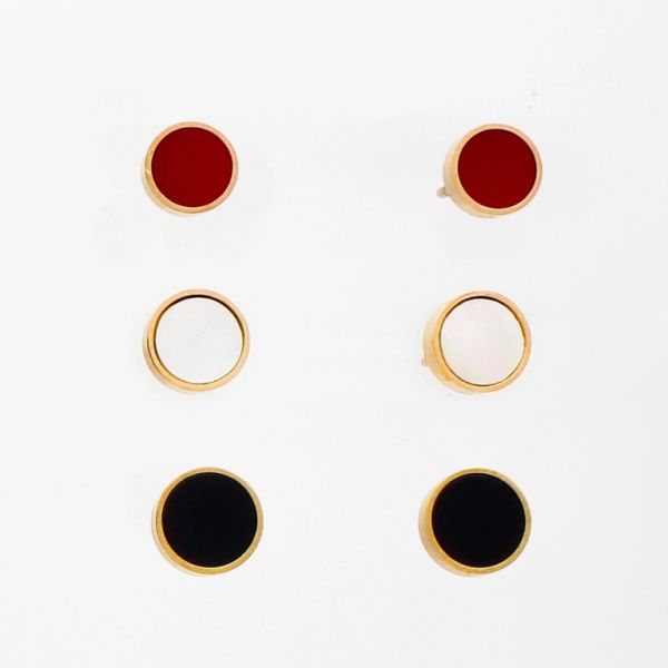 JEWELRY - EARRINGS - SCREW - STAINLESS STEEL AND MIX - CIRCLES Е795 - 0.8cm ROSE GOLD AND MIX - 3 pairs