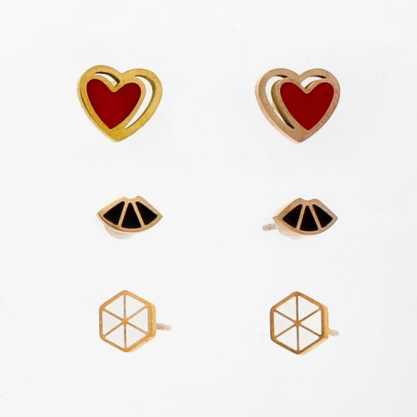 JEWELRY - EARRINGS - SCREW - STAINLESS STEEL AND MIX - MIX Е832 - 0.9х0.8cm ROSE GOLD AND MIX - 3 pairs