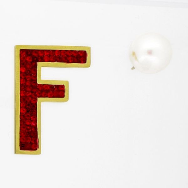 JEWELRY - EARRINGS - SCREW - STAINLESS STEEL AND PEARLS - LETTER F AND BALL Е826 - 1.8х2.6cm ROSE GOLD-ECRU-RED - PACKAGE 6 pairs