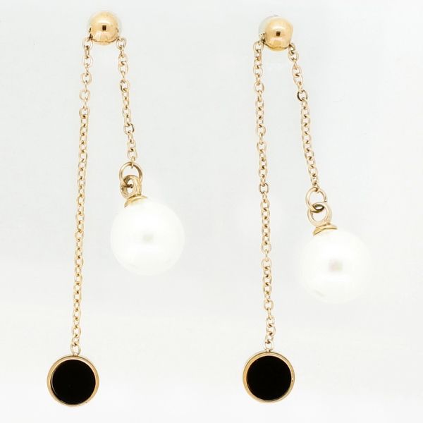 JEWELRY - EARRINGS - SCREW - STAINLESS STEEL AND PEARLS - CIRCLE AND BALL Е825 - 0.8х4.5cm ROSE GOLD AND ECRU - PACKAGE 6 pairs