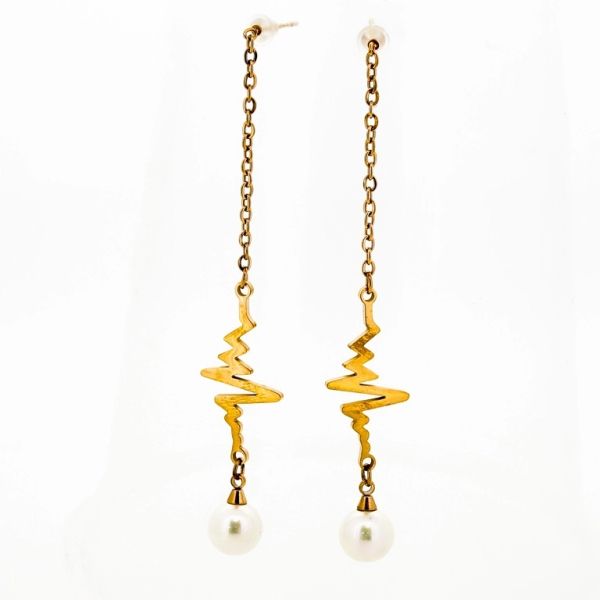 JEWELRY - EARRINGS - SCREW - STAINLESS STEEL AND PEARLS - PULSE Е718 - 1.2х7.6cm ROSE GOLD AND WHITE - PACKAGE 6 pairs