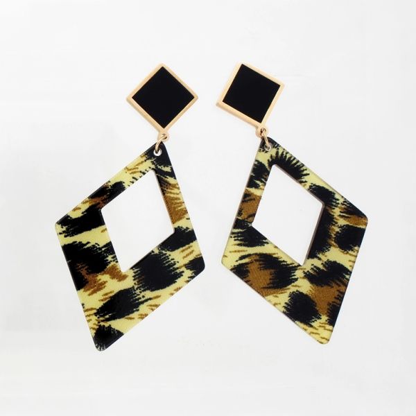 JEWELRY - EARRINGS - SCREW - STAINLESS STEEL AND PLASTIC - RHOMBS Е779 - 3.5х6.7cm ROSE GOLD-BLACK-BROWN - PACKAGE 6 pairs