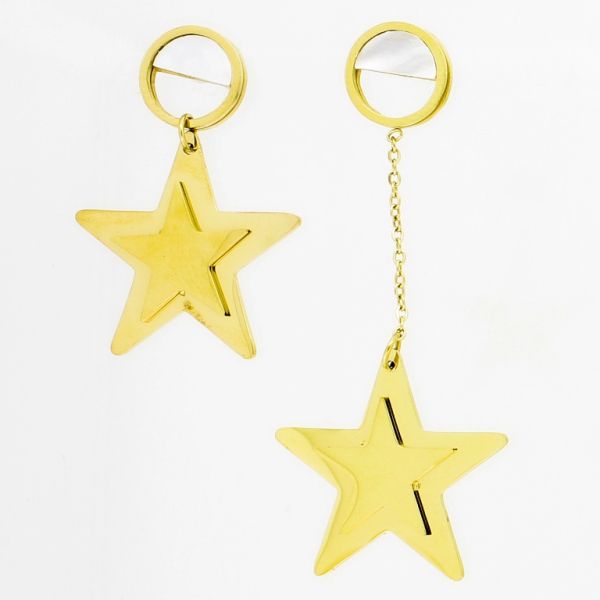 JEWELRY - EARRINGS - SCREW - STAINLESS STEEL AND MOTHER OF PEARL - CIRCLE AND STAR Е828 - 2.1х5.0cm GOLD AND WHITE - 1 pair