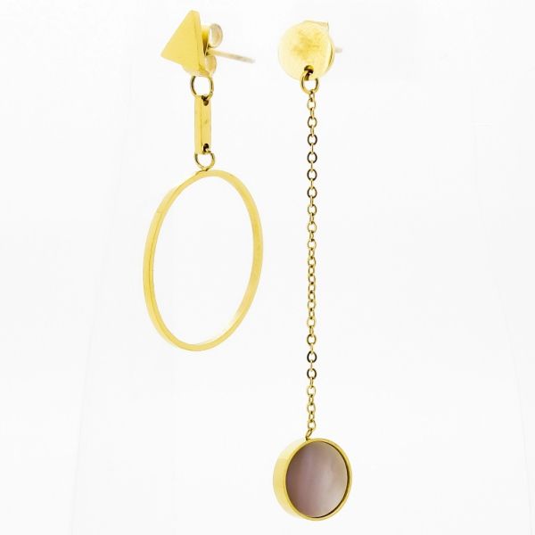 JEWELRY - EARRINGS - SCREW - STAINLESS STEEL AND MOTHER OF PEARL - CIRCLES Е762 - 2.2х6.0cm GOLD AND WHITE - PACKAGE 6 pairs