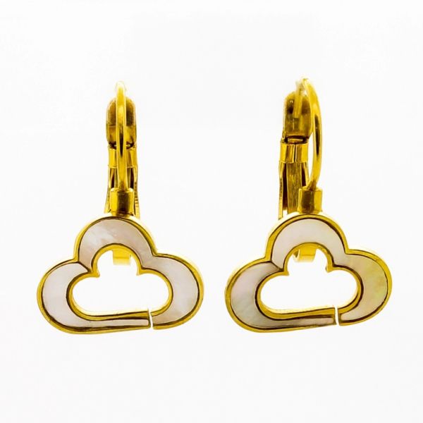 JEWELRY - EARRINGS - SCREW - STAINLESS STEEL AND MOTHER OF PEARL - CLOUD Е827 - 1.4х2.0cm GOLD AND WHITE - 1 pair