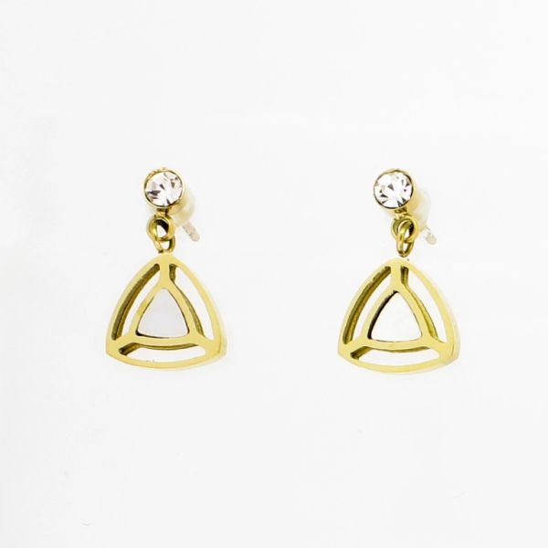 JEWELRY - EARRINGS - SCREW - STAINLESS STEEL AND MOTHER OF PEARL - TRIANGLE Е724 - 0.9х1.6cm GOLD - 1 pair