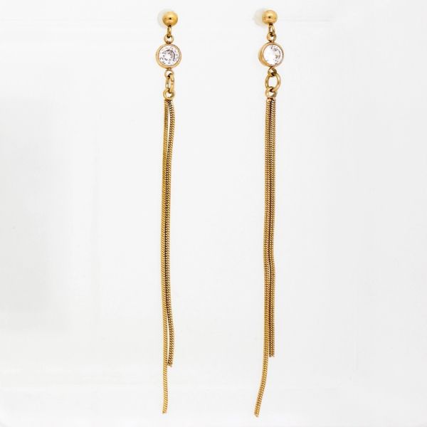 JEWELRY - EARRINGS - SCREW - STAINLESS STEEL AND ZIRCON - Е755 - 0.5х7.6cm ROSE GOLD AND WHITE - PACKAGE 6 pairs