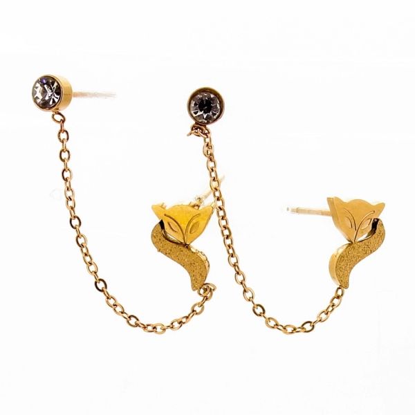 JEWELRY - EARRINGS - SCREW - STAINLESS STEEL AND ZIRCON - CAT Е693 - 0.6х2.7cm ROSE GOLD AND WHITE - PACKAGE 6 pairs