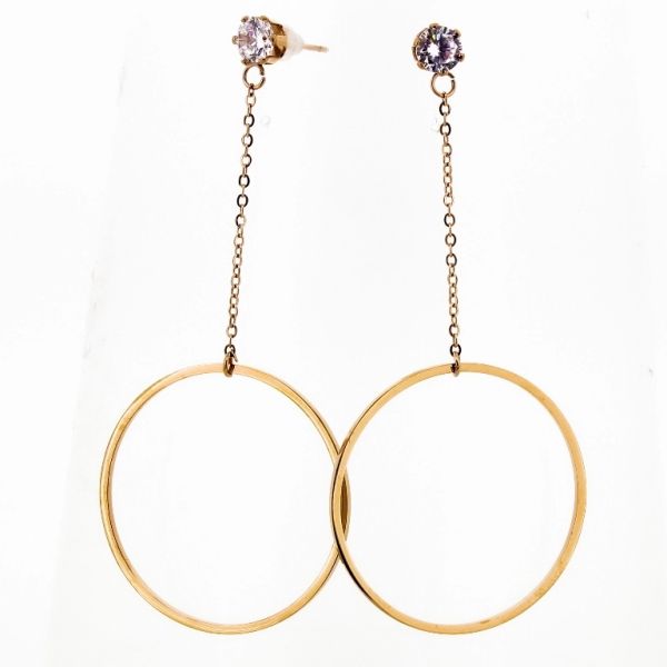 JEWELRY - EARRINGS - SCREW - STAINLESS STEEL AND ZIRCON - CIRCLE Е696 - 2.9х6.6cm GOLD AND WHITE - 1 pair