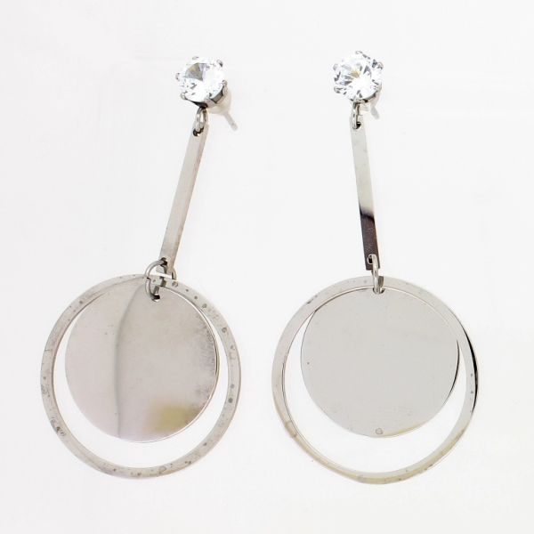 JEWELRY - EARRINGS - SCREW - STAINLESS STEEL AND ZIRCON - CIRCLES Е787 - 2.6х5.4cm NICKEL AND WHITE - 1 pair