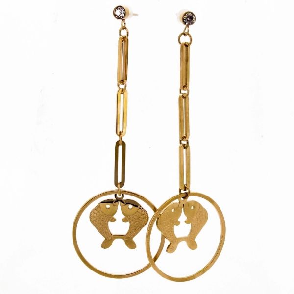 JEWELRY - EARRINGS - SCREW - STAINLESS STEEL AND ZIRCON - KOI FISH Е694 - 2.5х7.6cm ROSE GOLD AND WHITE - 1 pair