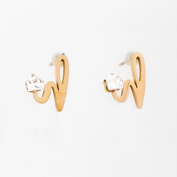 JEWELRY - EARRINGS - SCREW - STAINLESS STEEL AND ZIRCON - FORM Е786 - 1.1х1.5cm ROSE GOLD AND WHITE - PACKAGE 6 pairs