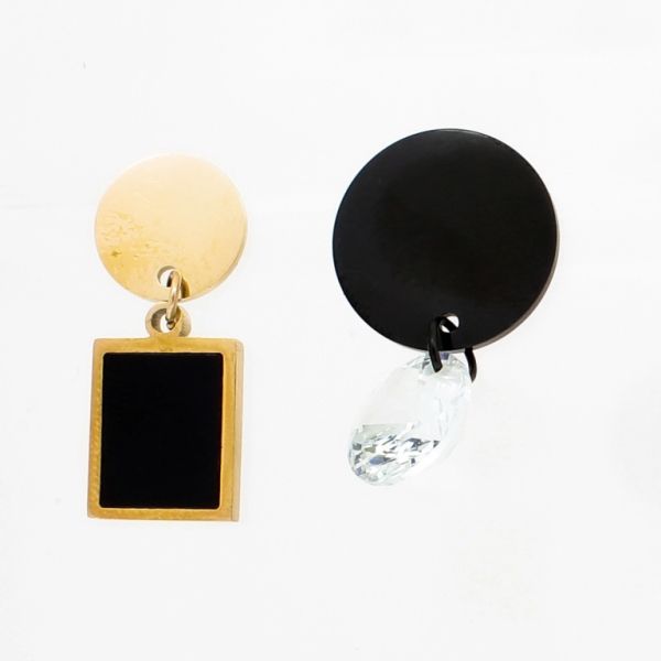 JEWELRY - EARRINGS - SCREW - STAINLESS STEEL AND ZIRCON - FORMS Е722 - 1.5х2.5cm ROSE GOLD AND BLACK - 1 pair