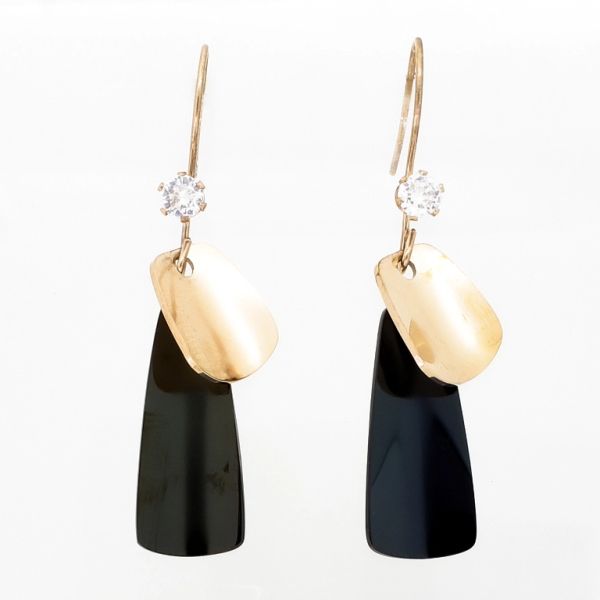 JEWELRY - EARRINGS - SCREW - STAINLESS STEEL AND ZIRCON - FORMS Е823 - 1.1х4.6cm ROSE GOLD-BLACK-WHITE - 1 pair