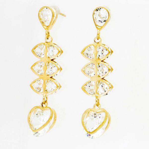 JEWELRY - EARRINGS - SCREW - ZIRCON - ELLIPSE AND HEART Е844 - 1.1х4.6cm GOLD AND WHITE - 1 pair