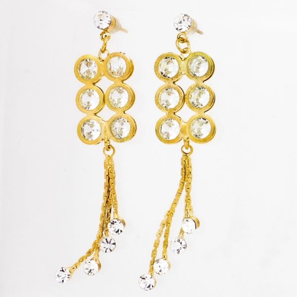 JEWELRY - EARRINGS - SCREW - ZIRCON - CIRCLES Е845 - 1.4х6.7cm GOLD AND WHITE - PACKAGE 6 pairs