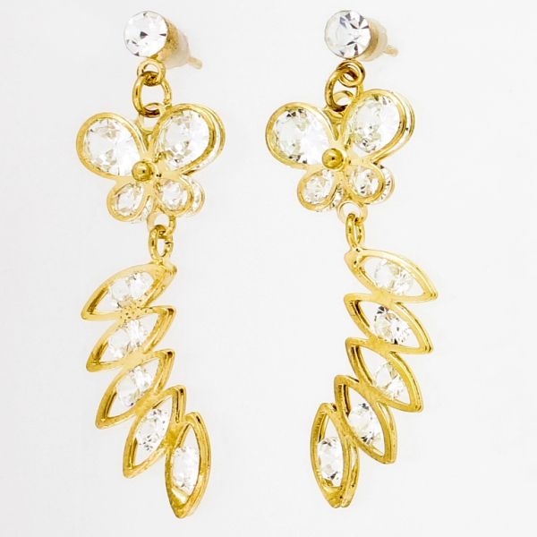 JEWELRY - EARRINGS - SCREW - ZIRCON - BUTTERFLY AND ELLIPSE Е854 - 1.6х4.5cm GOLD AND WHITE - 1 pair