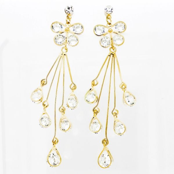 JEWELRY - EARRINGS - SCREW - ZIRCON - BUTTERFLY AND DROPS Е839 - 1.6х8.2cm GOLD AND WHITE - 1 pair